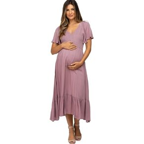 PinkBlush Smocked V-Neck Maternity Midi Dress in Kuwait