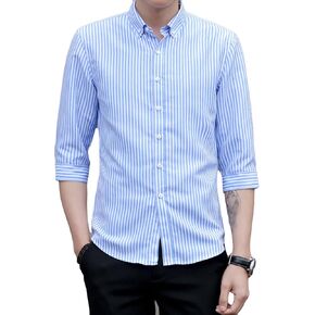 Men's Striped Button Down Shirts Casual Turn-Down Collar Slim Fit Shirts Classic Stylish Business Dress Shirts