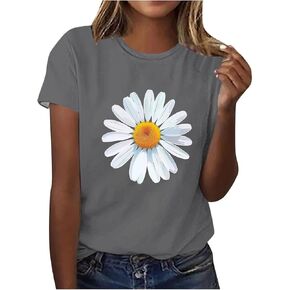 Wildflower Shirts for Women Floral Graphic Tshirt Daisy Flower Tee Summer Short Sleeve Sunflower Plant Lover Tops