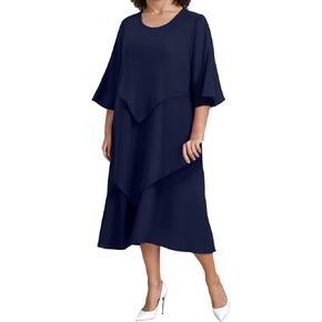 Semi Formal Dresses for Women Plus Size Casual Half Sleeve Flowy Midi Funeral Dress Wedding Spring Country Concert Outfits