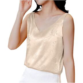 Womens Summer Satin Tank Tops V Neck Sleeveless Dressy Shirts Casual Loose Fit Tunic Tops Fashion Textured Blouses