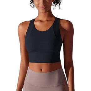 Womens Square Neck Longline Sports Bra Workout Crop Tank Tops Padded Athletic Yoga Camisole with Built in Pads