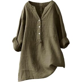 Linen Blouses for Women Linen Button Up Shirts for Women Autumn Fragrant Fabric Shirt Casual Tops Button Down Blue