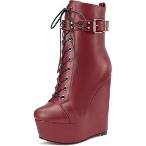 Castamere Women High Wedge Platform Heel Round Toe Ankle Boots Short Bootie Lace-up Zipper Boots