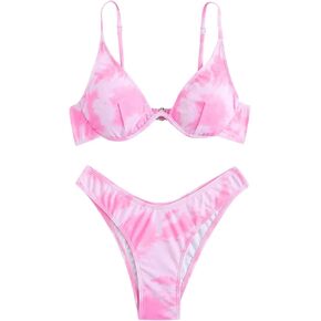Women's Sexy Bikini Set String Triangle Swimsuit Bathing Suits Spaghetti Strap Floral Print 2 Piece Swimwear