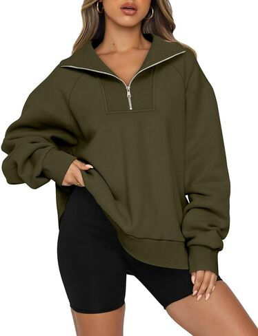 كنزات نسائية كبيرة الحجم بنصف سحاب من ONLYSHE قمصان بغطاء للرأس وسحاب ربع سنوي وأكمام طويلة وبلوفرات وملابس من الصوف in Kuwait