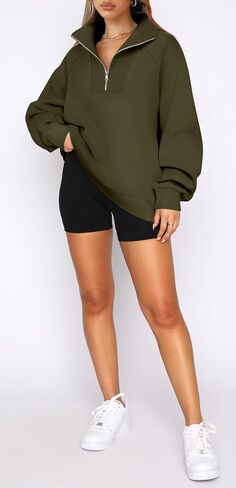 كنزات نسائية كبيرة الحجم بنصف سحاب من ONLYSHE قمصان بغطاء للرأس وسحاب ربع سنوي وأكمام طويلة وبلوفرات وملابس من الصوف in Kuwait