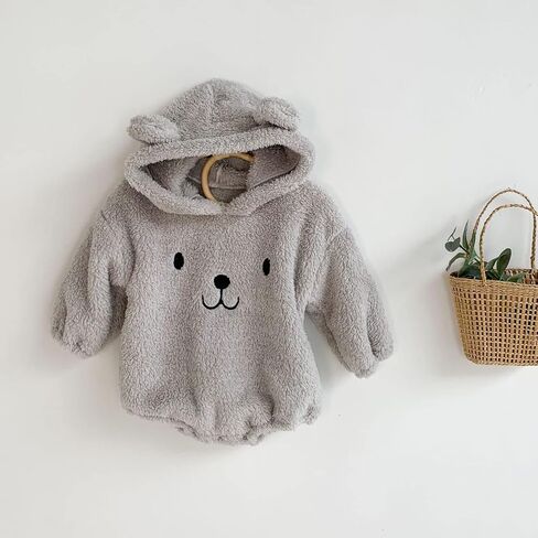Girls Sweaters Newborn Infant Baby Animal Autumn Long Sleeve Fleece Hooded Bear Ear Romper Bodysuit 0-3 Years in Kuwait