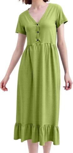 Popular Fashion Women's Loose New Solid Color Short Sleeve and Linen Panel Shirred Plus Size Dress Clothes for in Saudi Arabia