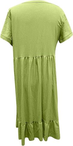 Popular Fashion Women's Loose New Solid Color Short Sleeve and Linen Panel Shirred Plus Size Dress Clothes for in Saudi Arabia