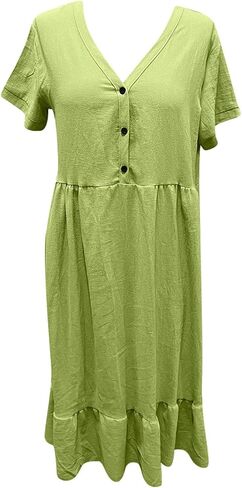 Popular Fashion Women's Loose New Solid Color Short Sleeve and Linen Panel Shirred Plus Size Dress Clothes for in Saudi Arabia