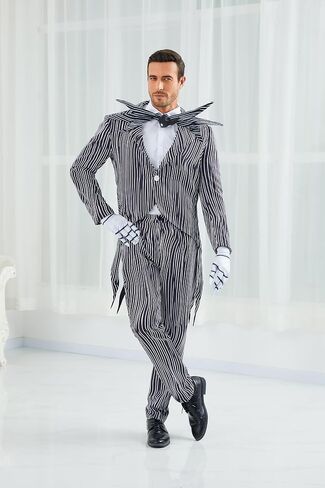 Men Jack Costume Nightmare Halloween Christmas Cosplay Stripe Jacket Pants with Bowtie in Kuwait
