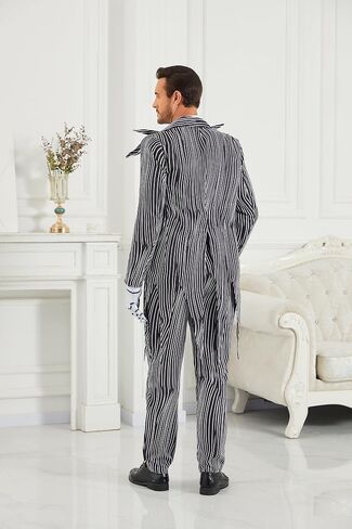 Men Jack Costume Nightmare Halloween Christmas Cosplay Stripe Jacket Pants with Bowtie in Kuwait