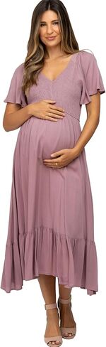 PinkBlush Smocked V-Neck Maternity Midi Dress in Kuwait