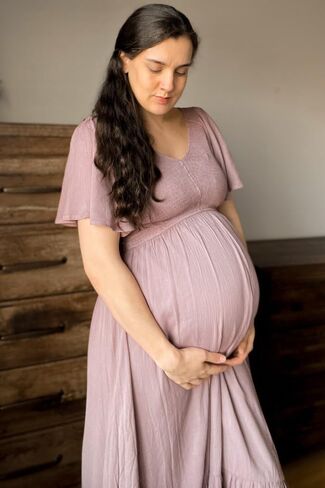 PinkBlush Smocked V-Neck Maternity Midi Dress in Kuwait