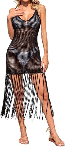 Women's Bikini Fringe Beach Top Cutout Knit Bathing Suit Cover up for Women in Saudi Arabia