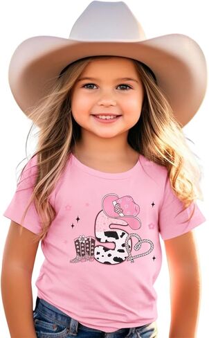 GLIGLITTR Birthday Girl Shirt Toddler Girls Cowgirl Hat Birthday T-Shirt Kids Western B-Day Party Gift Graphic Tees 2-7 Years in Saudi Arabia