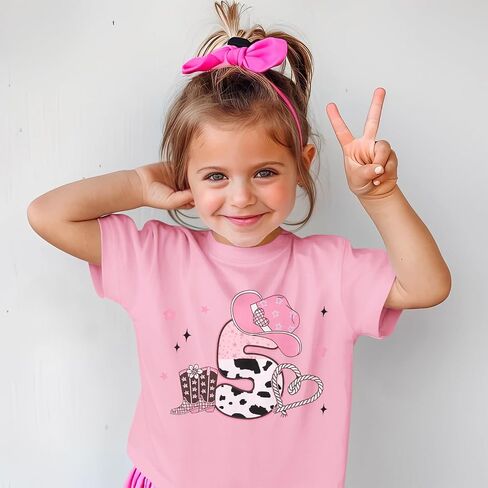GLIGLITTR Birthday Girl Shirt Toddler Girls Cowgirl Hat Birthday T-Shirt Kids Western B-Day Party Gift Graphic Tees 2-7 Years in Saudi Arabia