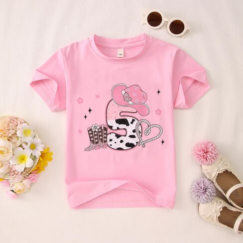 GLIGLITTR Birthday Girl Shirt Toddler Girls Cowgirl Hat Birthday T-Shirt Kids Western B-Day Party Gift Graphic Tees 2-7 Years in Saudi Arabia