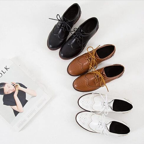 Womens Oxford Flats Shoes Faux Leather Wingtip Oxford in Kuwait