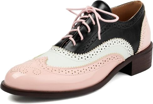 Betastella Womens Lace Up Wingtip Oxford Shoes Vintage Brogue Oxfords Round Toe Chunky Low Heel Pumps Shoes in Kuwait