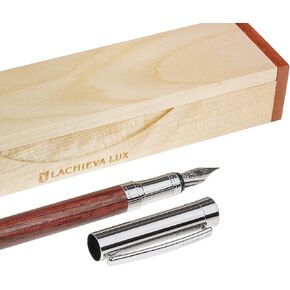 LACHIEVA Luxury Maple Fountain Pen, Elegant Pen with German-made Fine Nib, Converter, Cartridges. Nice Wood Pen Set for Men, Women. Professional, Executive, Office Present for Writing.