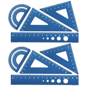 Triangular Ruler Set, 8 Pieces/2 Sets Aluminum Alloy Ruler, Metal Drafting Ruler, Geometric Protractor for Student,Draftsman, Engineers, School Office Supplies(Blue+Black)