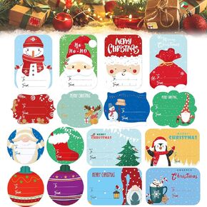 160 Pieces Christmas Self Adhesive Gift Tags Stickers Christmas Gift Tags to and from Christmas Name Tags for Decorative Presents, 16 Patterns