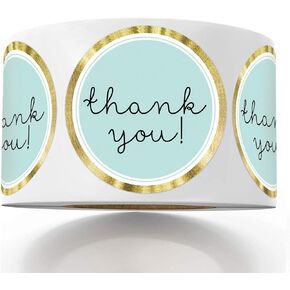 Modern Thank You Stickers, Round Blue Thank You Stickers, Chic Gold Thank You Label Tags, 1.4 Inches 500 Adhesive Thank You Label Stickers Mr.Mug