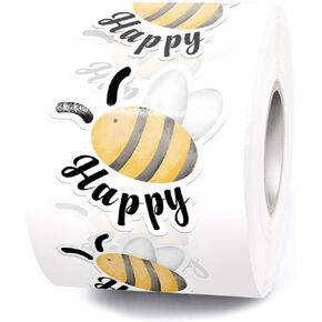 muminglong Bee Happy Cartoon Bee Stickers, 500 Multicolor Thank You Stickers for Small Business, Paper, Glossy, Indoor Use