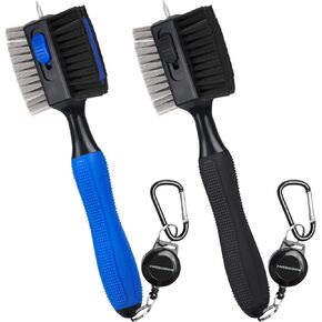 THIODOON 2 Pack Golf Club Cleaner Brush with Retractable Spike 2FT Extension Cord and Carabiner Lightweight Golf Club Groove Cleaning Brush Tool for Irons and Woods Comfortable Handle Grip