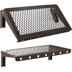 Floating Shelves Set of 2, Metal Shelves, Wall Mounted Shelves, Metal Panels, Folding, for Living Room, Kitchen, Bathroom, Garage, Brown with Hooks.