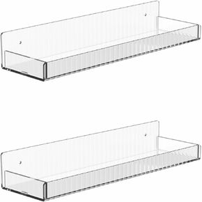 Set of 6 Clear Floating Wall Ledge Shelf Modern 15" Wall Mounted Floating Shelves for Bedroom Deco Living Room Hanging Shelving for Bathroom,Laundry Room,Small Shelf for Plant Lego Funko Pop