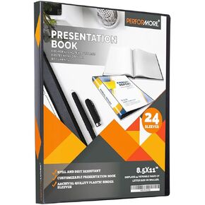 PERFORMORE Presentation Folder, 24 Pocket Presentation Display Book (Black) with Plastic Sleeves, 48 Pages Capacity for 8.5" X 11" Sheet Size Paper, Portfolio and Sheet Protector Binder (1)