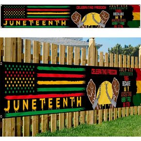 Watayo Large Juneteenth Banner Sign Decorations- 118" Outdoor Happy Juneteenth Flag for Black History Month Africa American Independence Day Celebration Supplies