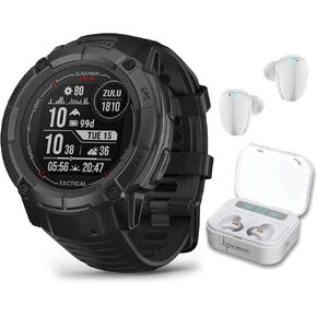 ساعة ذكية Wearable4U Garmin Instinct 2X Solar Rugged 50 مم GPS الذكية، جرافيت مع عدسة زجاجية قوية، حزمة سماعات أذن سوداء بمصباح LED in Kuwait