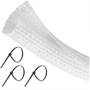 10ft - 1/2 inch White Cable Sleeve, Wire Loom Cord Protector, Cable Management Sleeve Split Sleeving Cord Organizer for Cable Power Cord TV Computer with 3 PCS Black Cable Ties