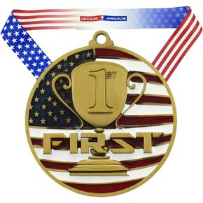 Decade Awards 1st, 2nd, 3rd Place Patriotic Medal - 2.75 Inch Wide Podium Medallion with Stars and Stripes American Flag V Neck Ribbon …