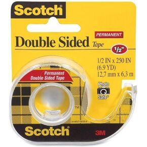 3M Double-Sided Tape with Dispenser, Permanent, 1/2 X 250 Inches, Clear, 2-Pack