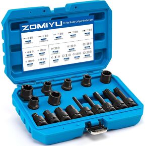 16pcs Impact Brake Caliper Socket Set, 1/2" Square Drive Wrench Brake Adjusting Tool Kit Compatible with Audi Benz BMW Porsche Ford VW
