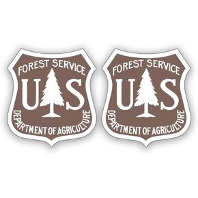 2-Pack Brown US Forest Service Sticker (Dept of Ag Forestry Camp Hike Vinyl Decal Shield for Car Truck RV or Laptop (3 inch) Officially Licensed!