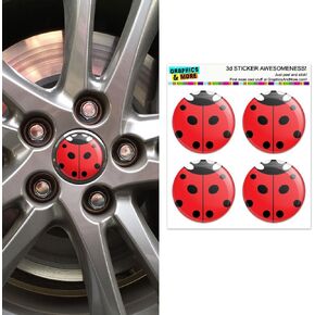 Lady Bug - Insect Ladybug Wheel Center Cap 3D Domed Stickers Badges - Set of 4