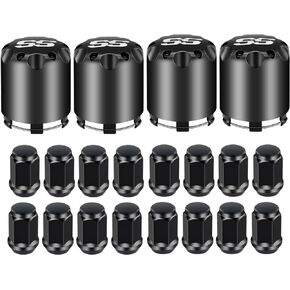 Black Golf Cart Center Caps & Wheel Lug Nuts Kit, 4 PCS ITP SS Wheel Hub Cap and 16 PCS Lug Nut for EZGO, Club Car