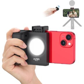UURIG PH-14 Smartphone Camera Shutter Handle Grip w Detachable Wireless Bluetooth Remote Control,Three-Gear Adjustable Fill Light for iPhone Samsung Google OnePlus Phones Video/Photo Shooting