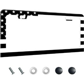 ALKB Black License Plate Frames - American Flag License Plate Frame - Durable Stainless License Plate Covers for Front and Rear Car Tag - Gift for Friend Famliy