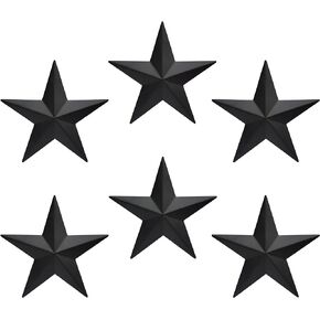 6" 6pieces Per Set Black Metal Barn Star Wall Decor,Texas Stars Art,Metal Stars Rustic Vintage Western Country Farmhouse Home Indoor or Outdoor Decoration