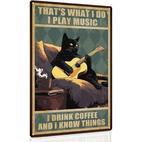 Guitar Art Black Cat Sign - Thats What I Do I Play Guitar and I Know Things 8x12 Inch - Guitar Player Gift Ideas in Kuwait