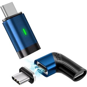 USB C Magnetic Adapter Straight + USB C Magnetic Adapter Right Angle 24Pins Supports 8K@60Hz 40 Gbps Data Transfer 140W Fast Charging，Blue
