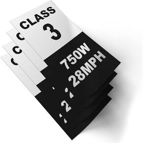 Electric Bicycle Frame Identification Class 3 Number Stickers Decals - Class 3 750W 28MPH Weatherproof Vinyl Stickers Set - Electric Bike Stickers Class Number Sign Mark - 4 Removable Sticker e-Bike