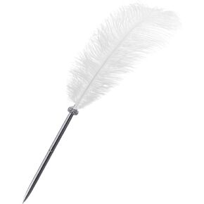 Rgontar Feather Pen Black Ink Ballpoint Pen Wedding Signing Pen for Wedding Bridal Calligraphy Pens(White)
